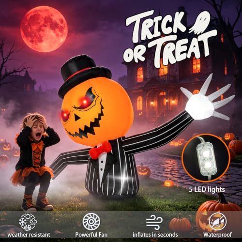 7.5FT Halloween Inflatable Pumpkin Ghost Yard Decor with Glowing Eyes