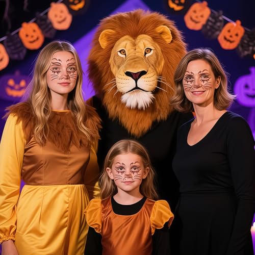 Animal Face Glitter Tattoos - Lion Variation, 2 Sheets Halloween Costume Accessories