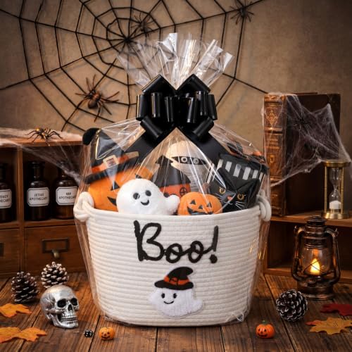 Halloween Trick or Treat Basket with Handle, Ghost Design, 9.84x7.09 Inch