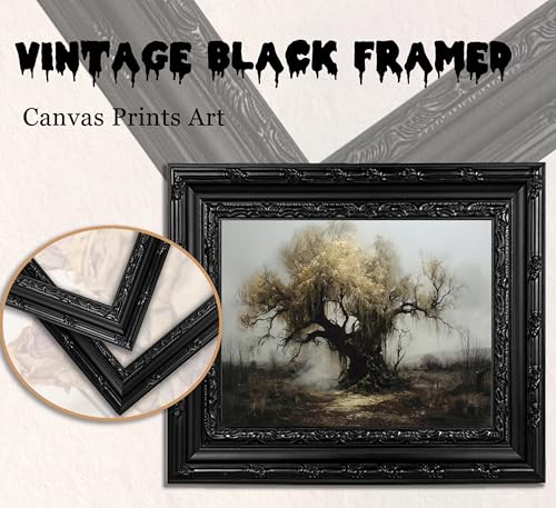 Dark Old Tree Gothic Wall Art - 24x16 Inch Framed Landscape Decor