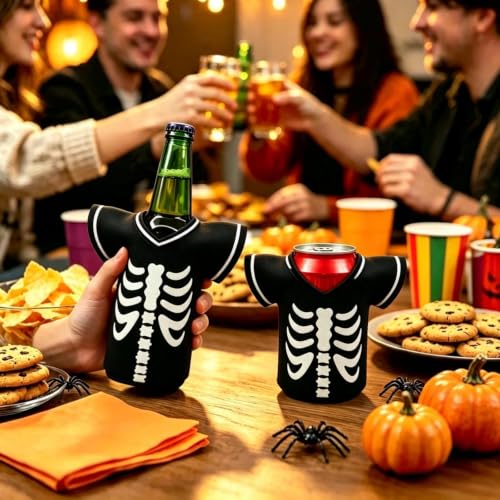 Skeleton Halloween Drink Sleeve 2 Pack - Neoprene Can & Bottle Cooler - Bone Skeleton Variation