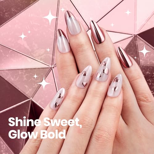 Beetles Pink Chrome Nail Powder - Mirror Effect, Pink Mirror-1