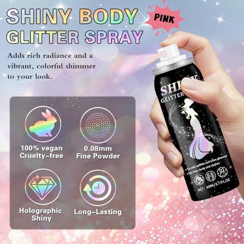 Pink Body Glitter Spray for Hair and Clothes - 2.11 Fl Oz