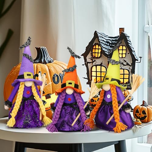 Cute Purple Witch Gnome Decor - Halloween Decorations for Office, Spring Halloween Witch Variation