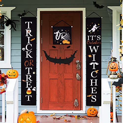 Reversible Fall Halloween Porch Banner - 71 Inch Outdoor Decor with Black and Brown Variation