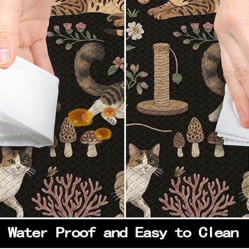 Anti-Fatigue Cat Kitchen Rug Mat Set - Vintage Black Non-Slip Waterproof Memory Foam