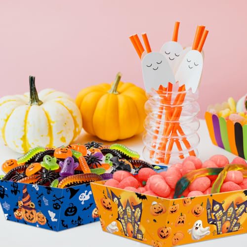 Halloween Paper Food Trays 60 PCS Double-Sided Ghost Pumpkin Witches