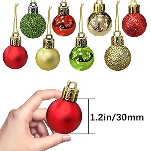 Mini Christmas Ball Ornaments Set - Red Green Gold 3cm, 49 Pcs, Shatterproof Holiday Decorations