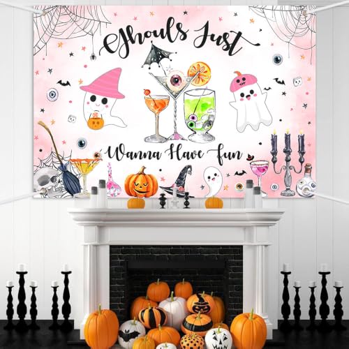 AIBIIN Halloween Ghouls Night Backdrop 7x5ft Girls Party Decor - Pink