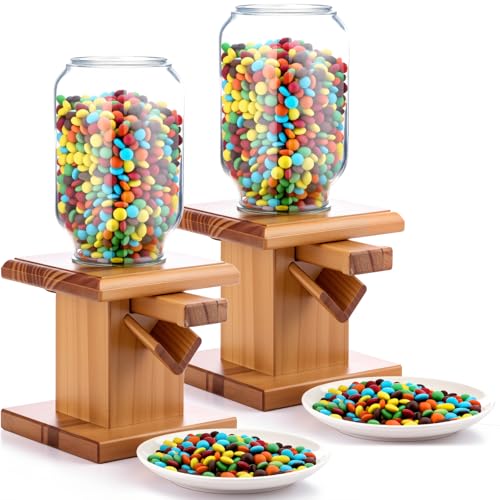 Wooden Candy Dispenser Machine - 2 Pack Light Brown Snack Storage Countertop