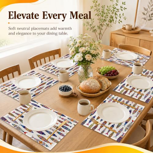 Colorful Fish Linen Placemats Set of 6 - Waterproof Washable Table Mats