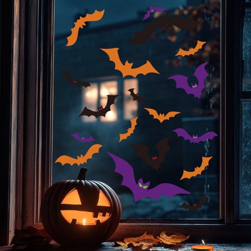 Halloween Window Clings 112 Pcs Double Sided Bat Stickers for Home Office Classroom Decor