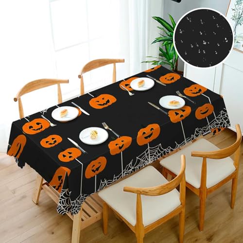 Halloween Pumpkin 52x70 Inch Oblong Tablecloth - Spiders & Web Farmhouse Decor
