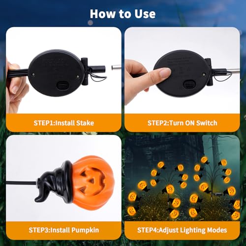 Outdoor Halloween Pumpkin Stake Lights with Solar Fireflies - Waterproof Yard Decor