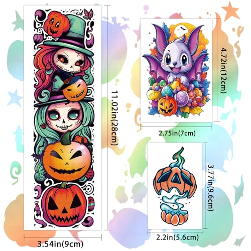 Halloween Temporary Tattoos for Kids - Full Arm Sleeve Pumpkin Design, 52 Sheets, Water-Resistant Fun
