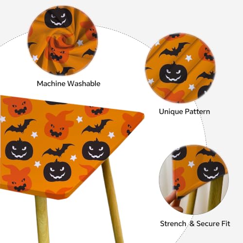 Halloween Black Bat Square Fitted Tablecloth 42x42 Inch - Elastic, Wrinkle-Free, Easy Care