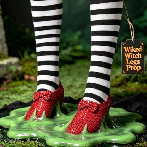 Halloween Witch Legs Prop with Red Shoes - Indoor & Outdoor Decor