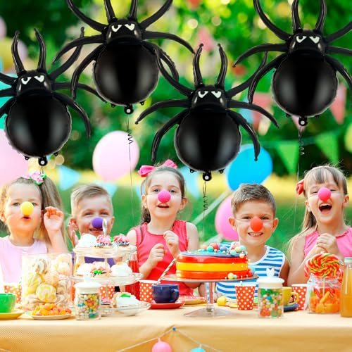 Black Spider Balloons - 33 Inch Halloween Foil Decorations - Pack of 6