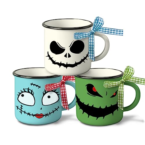 Halloween Mini Coffee Mug Set of 3 - Spooky Faces & Jack Skellington - Halloween Decor