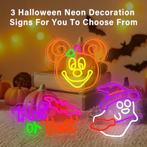 Halloween Neon Sign Dimmable Trick or Treat Bat Candy Wall Decor LED Light