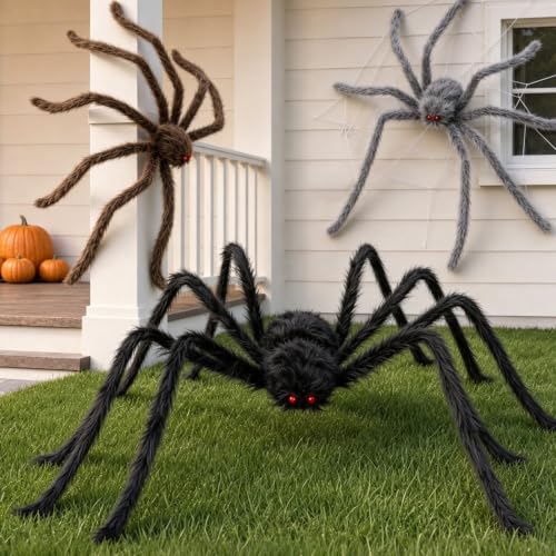 Giant Halloween Spider Decorations - 3 Pack 5 Ft Furry Outdoor Spiders