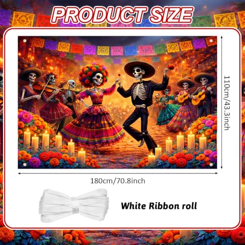 AIBIIN Day of the Dead Photo Backdrop Banner 6x3.6ft - Orange