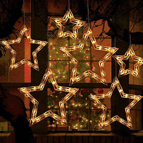 8.5 Ft Christmas Star Window Lights - Connectable Icicle String Lights with 6 Drops - Warm White Indoor Outdoor Decorations - Variation of 1 PC - 6 Drops - Star