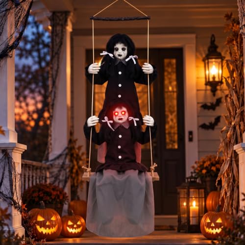 6ft Halloween Scary Swinging Outdoor Decoration with Eerie Twins Dolls
