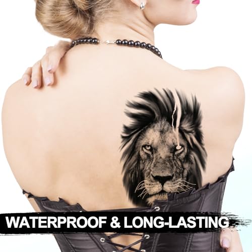 Black Lion Head Temporary Tattoos - 6 Sheets Realistic Cosplay & Party Stickers