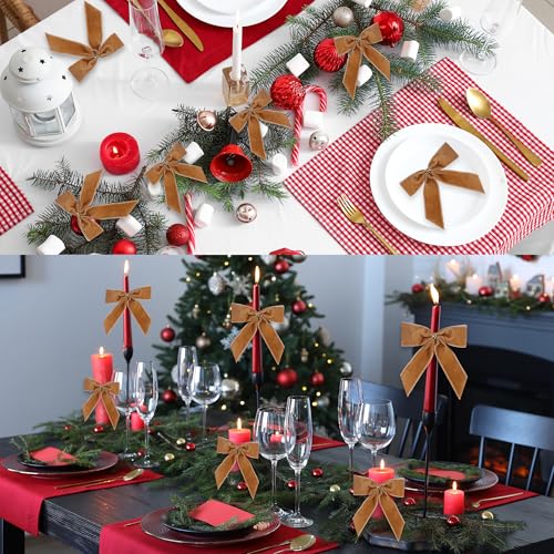 Christmas Bow Set - Velvet Ribbon Bows for Wreaths & Decorations - Camel