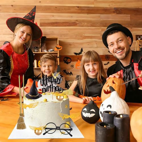 Wizard Cake Topper 14PCS Magical Wizard Party Decorations for Halloween & Birthday - Gold & Glasses Variation 2