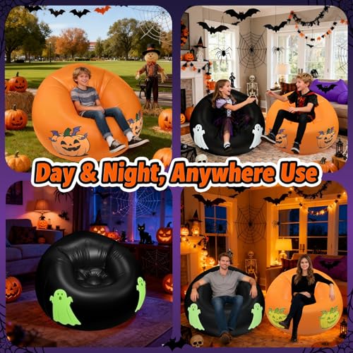 Inflatable Pumpkin Glow in the Dark Bean Bag Chair for Kids & Adults - Halloween Lounge Sofa