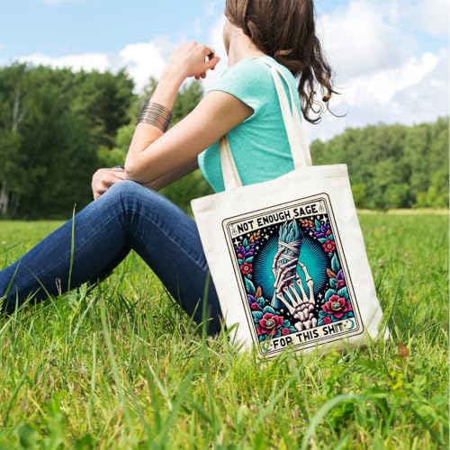Multicolor Skull Tarot Canvas Tote Bag Witchy Gifts for Women, Halloween & Christmas