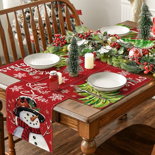 Christmas Pine Red Placemats Set of 4 - Holiday Table Decor for Dining & Parties