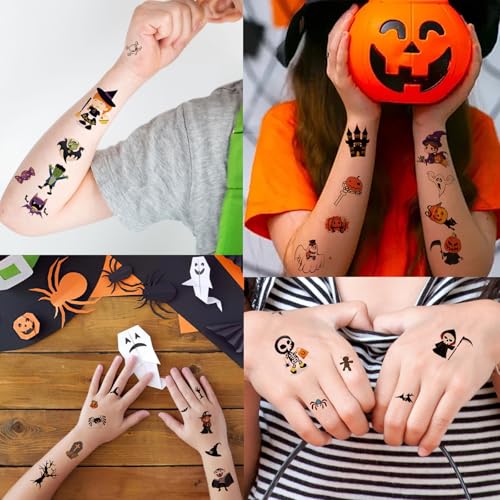 Halloween Pumpkin Temporary Tattoos Stickers - 30 Sheets, 380+ Designs, Kids & Party Decor