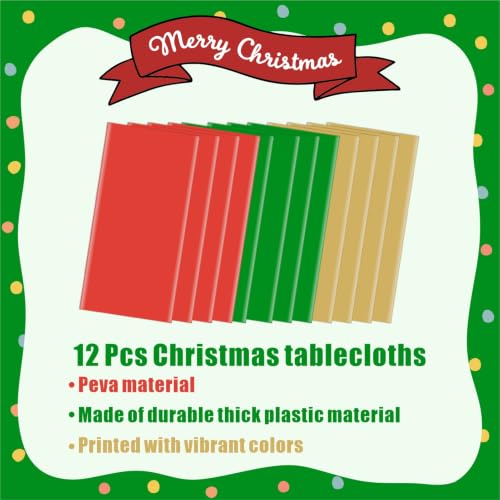 Round Christmas Disposable Plastic Tablecloth - 12 Pcs, Party Cover, Waterproof & Stain-Resistant