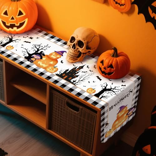 Halloween Table Runner 13x72 Inch Linen Fall Kitchen Dining Decor