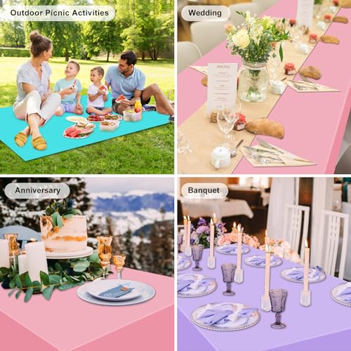 Sweet Color 15 Pcs Plastic Tablecloths - Pink, Purple & Blue 54x108 Inch Rectangular Picnic & Party Table Covers