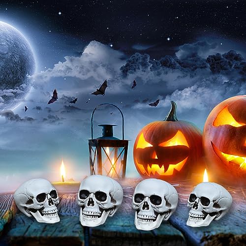 Mini Skulls Halloween Decor Set - 8 Realistic Plastic Skeletons for Crafts & Outdoor Halloween Decorations