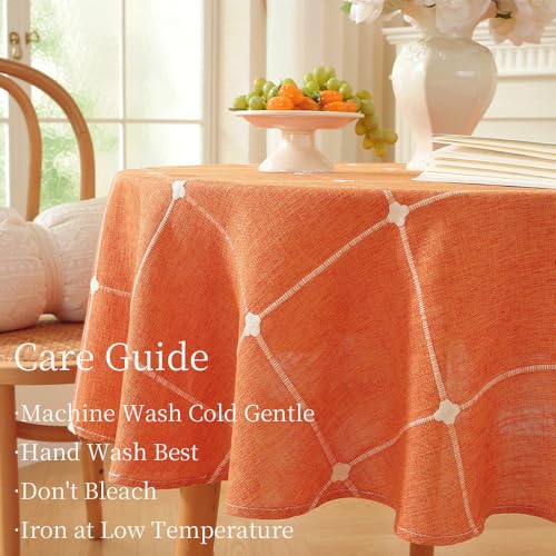 Burnt Orange Round Linen Tablecloth 53 Inch Fall Dining Cover with Variation