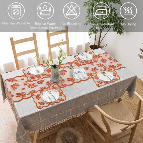 Thanksgiving Fall Table Runner with 4 Placemats - Lace Autumn Decor 72 Inch D