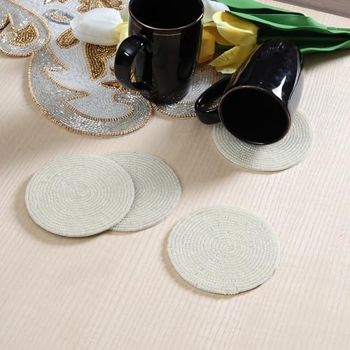 Ivory Handmade Beaded Coasters Set of 4 - 4-Inch Round Halloween Fall Holiday