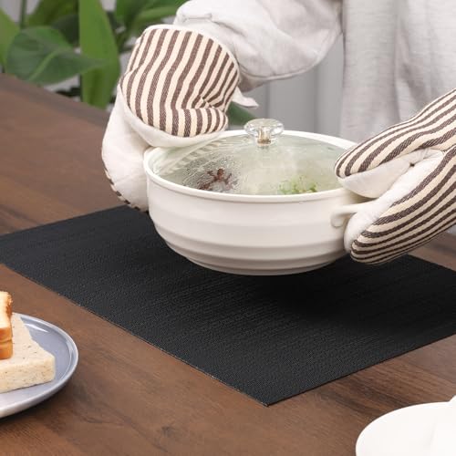Black Placemats Set of 4 - 17x12 Inch Washable PVC Dining Table Mats