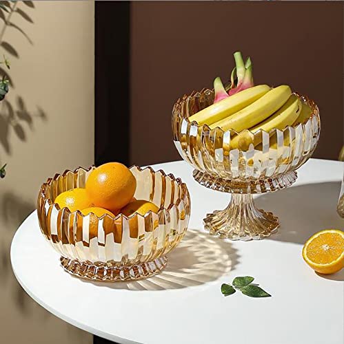Amber Glass Candy Plate with Cover - Decorative Crystal Fruit Bowl