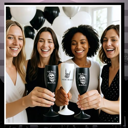 Horror Skeleton Bride or Die Bachelorette Champagne Cups - 12 Pcs Variation