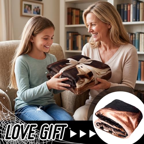 Cute Ghost Reader Blanket Halloween Throw for Book Lovers - Brown & Pink Variations