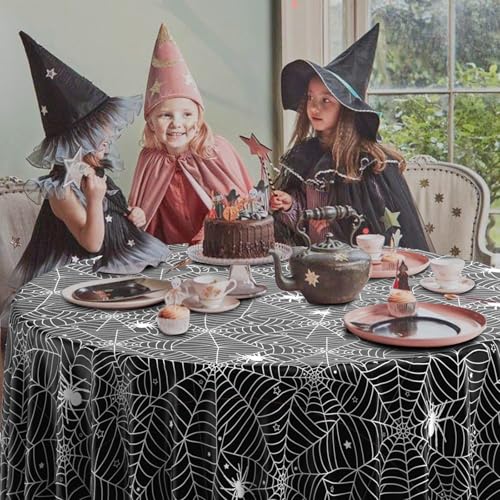 8 Pack Round Halloween Spiderweb Tablecloths - Multicolor Disposable Spooky Decor