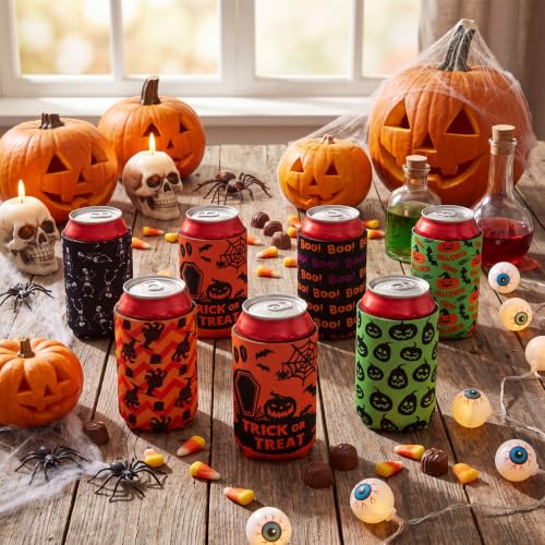 Halloween Can Cooler Sleeves 24 Pack - Horror Style Neoprene Drink Covers - 12oz