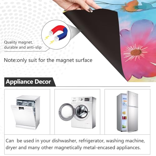 Colorful Flowers Dishwasher Magnet Cover Sticker 23x26 in - Magnetic Refrigerator Panel