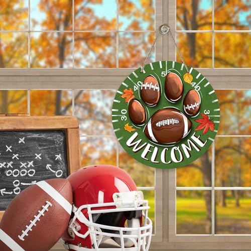 Deroro Fall Welcome Football Sign - Front Door Decor with Paw Variation